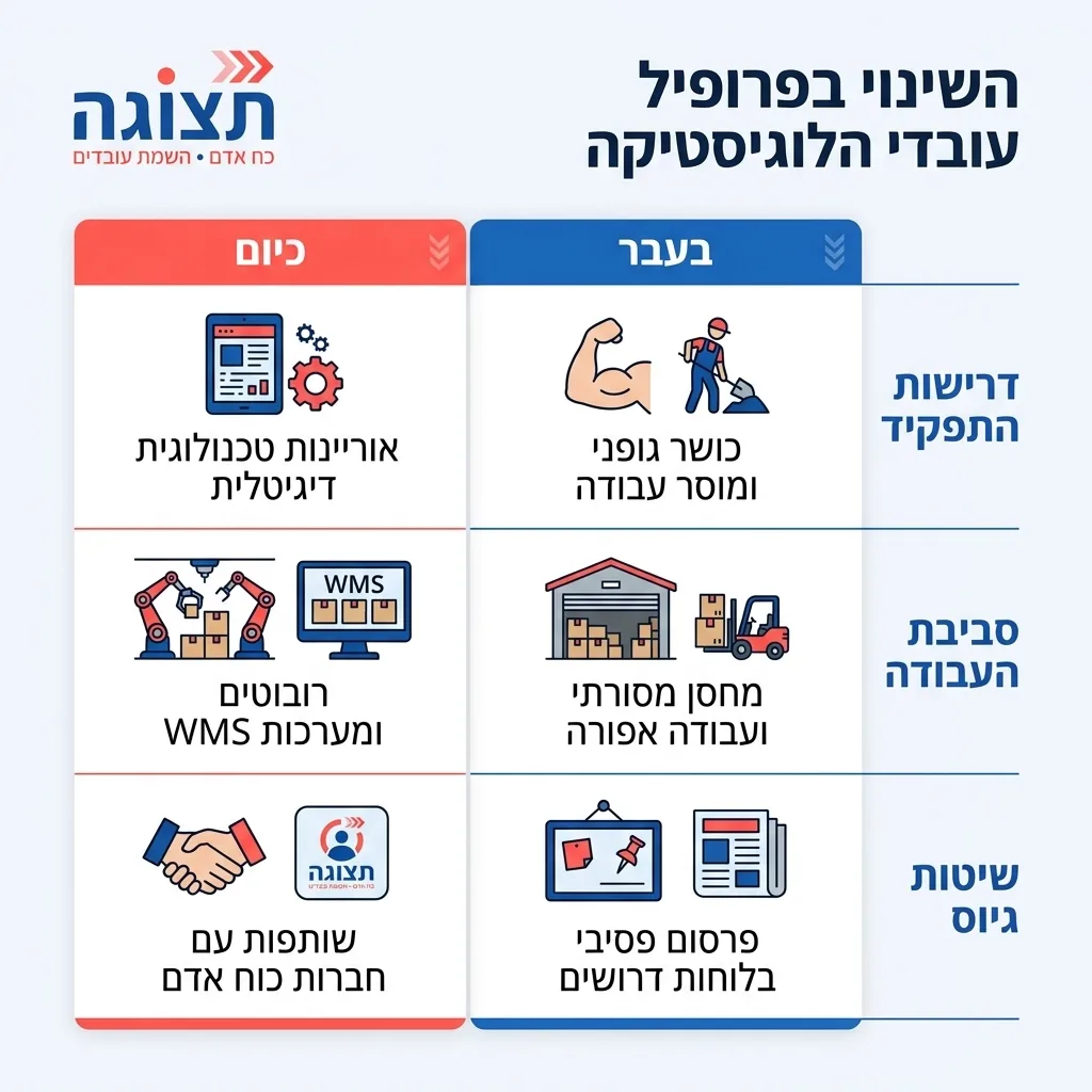 אינפוגרפיקה — השינוי בפרופיל עובדי הלוגיסטיקה: השוואה בין בעבר, כיום