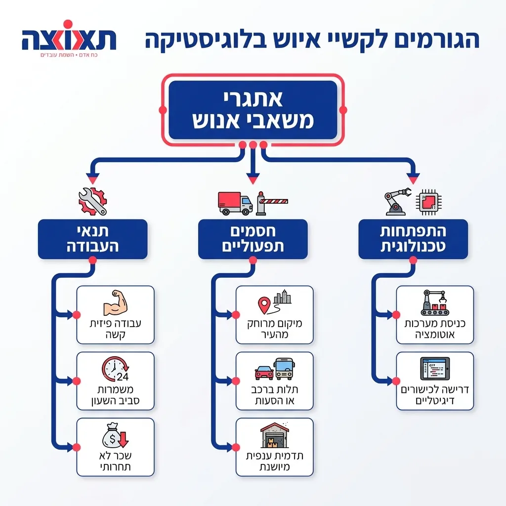 אינפוגרפיקה — הגורמים לקשיי איוש בלוגיסטיקה: אתגרי משאבי אנוש