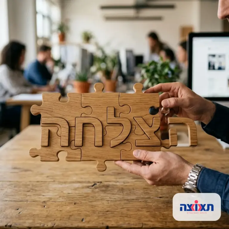 חתיכות פאזל המרכיבות את המילה 'הצלחה' בידיו של עובד.