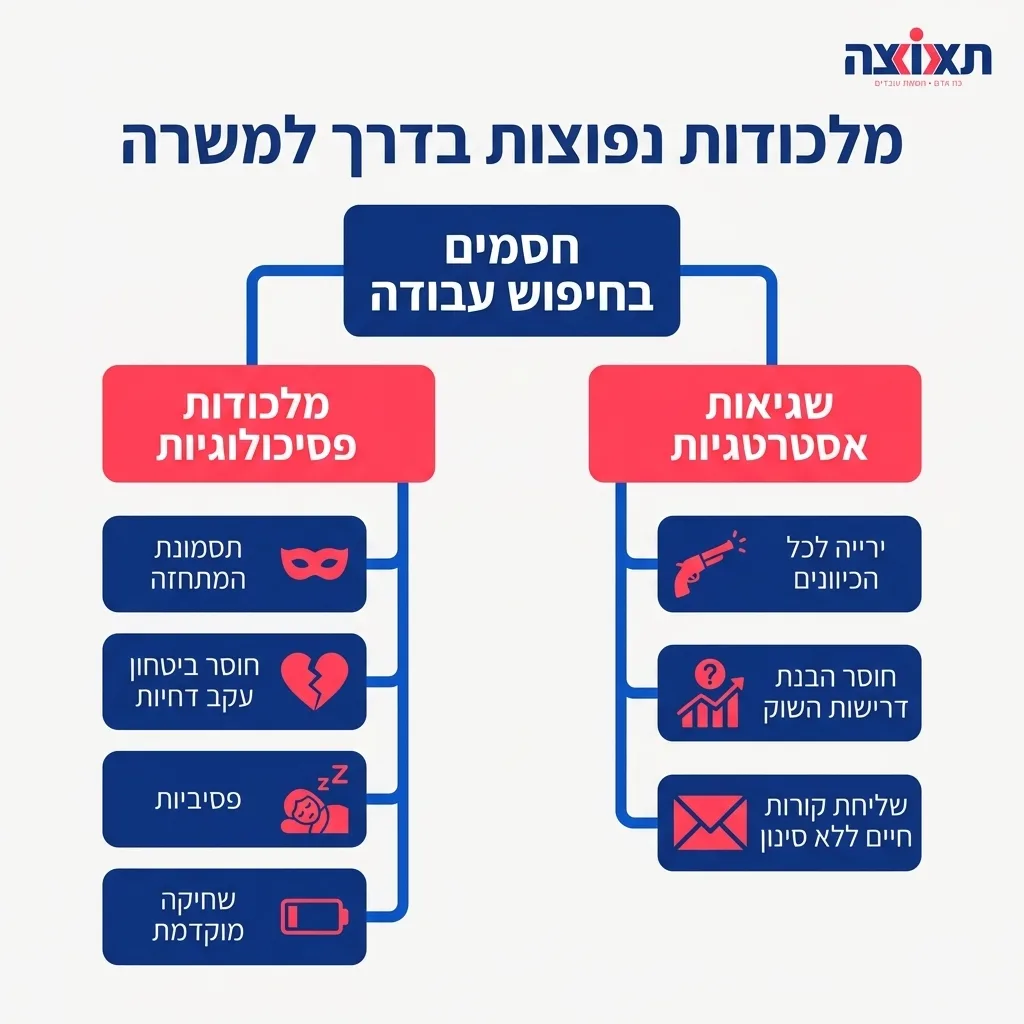 אינפוגרפיקה — מלכודות נפוצות בדרך למשרה: חסמים בחיפוש עבודה
