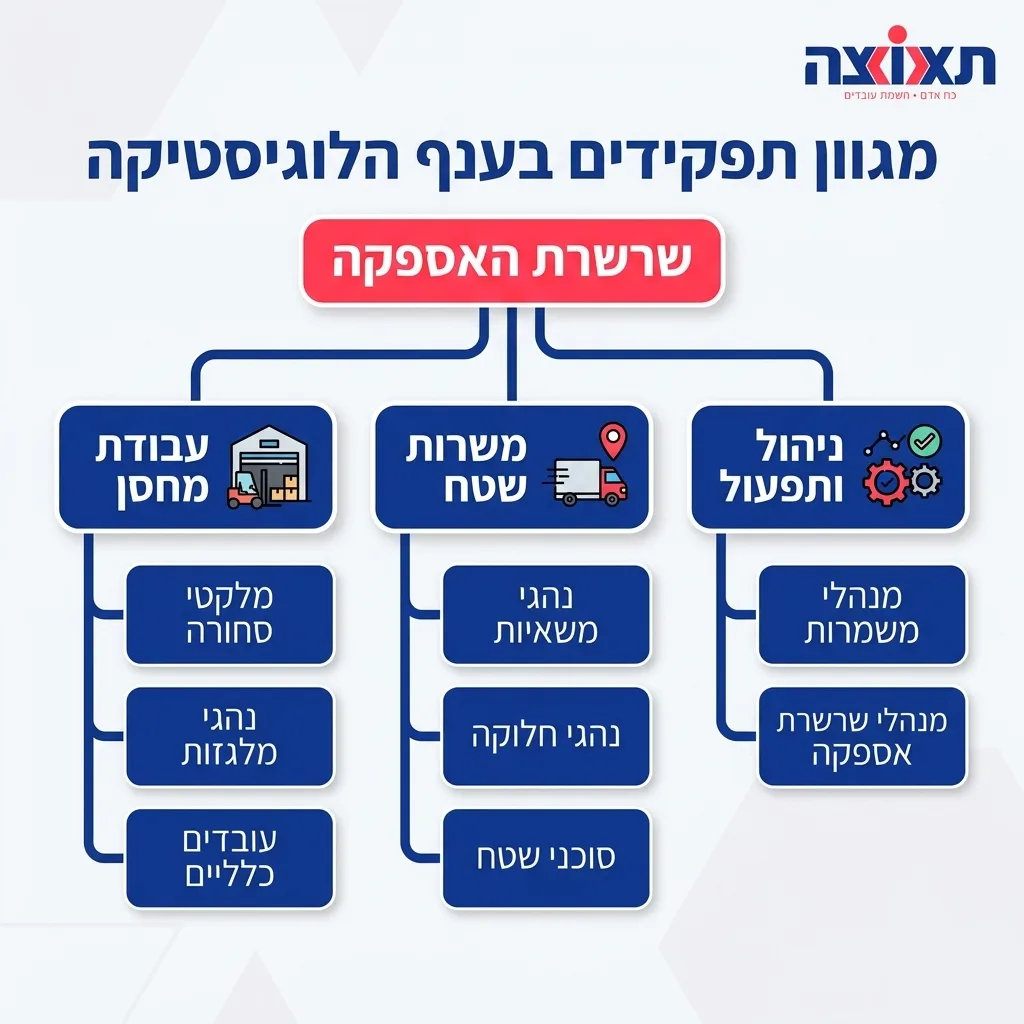 אינפוגרפיקה — מגוון תפקידים בענף הלוגיסטיקה: שרשרת האספקה
