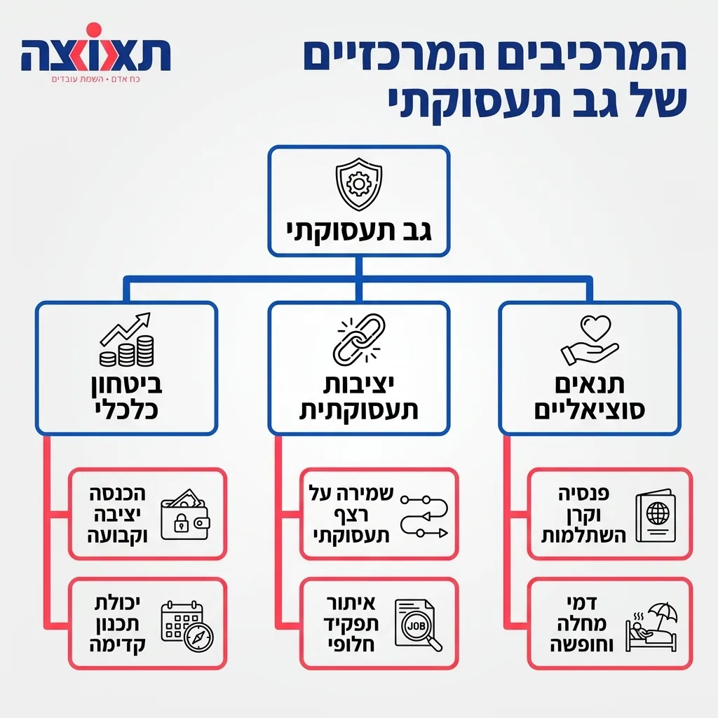 אינפוגרפיקה — המרכיבים המרכזיים של גב תעסוקתי: גב תעסוקתי