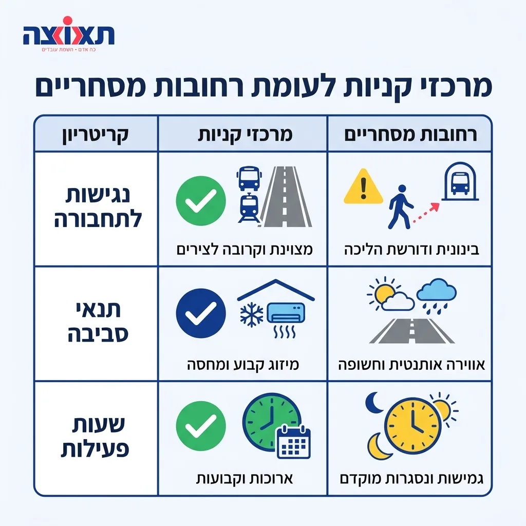 אינפוגרפיקה — מרכזי קניות לעומת רחובות מסחריים: השוואה בין מרכזי קניות, רחובות מסחריים