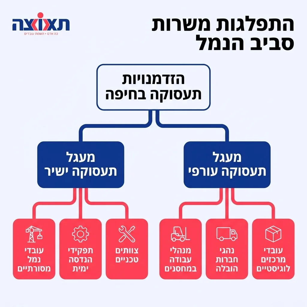 אינפוגרפיקה — התפלגות משרות סביב הנמל: הזדמנויות תעסוקה בחיפה