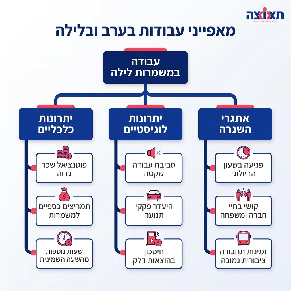 אינפוגרפיקה — מאפייני עבודות בערב ובלילה: עבודה במשמרות לילה