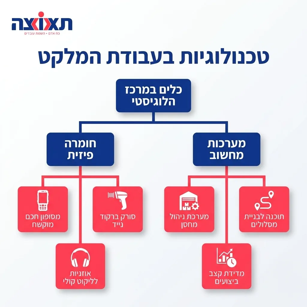 אינפוגרפיקה — טכנולוגיות בעבודת המלקט: כלים במרכז הלוגיסטי