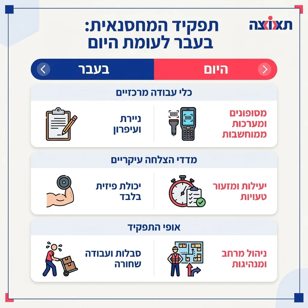 אינפוגרפיקה — תפקיד המחסנאית: בעבר לעומת היום: השוואה בין בעבר, היום