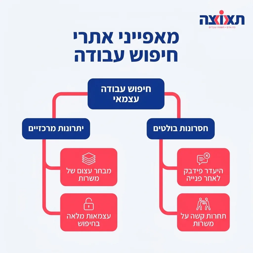 אינפוגרפיקה — מאפייני אתרי חיפוש עבודה: חיפוש עבודה עצמאי