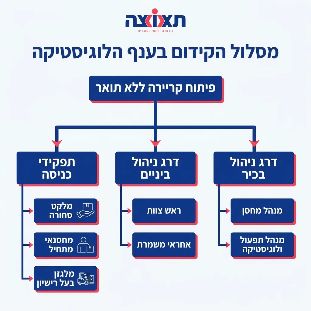 אינפוגרפיקה — מסלול הקידום בענף הלוגיסטיקה: פיתוח קריירה ללא תואר