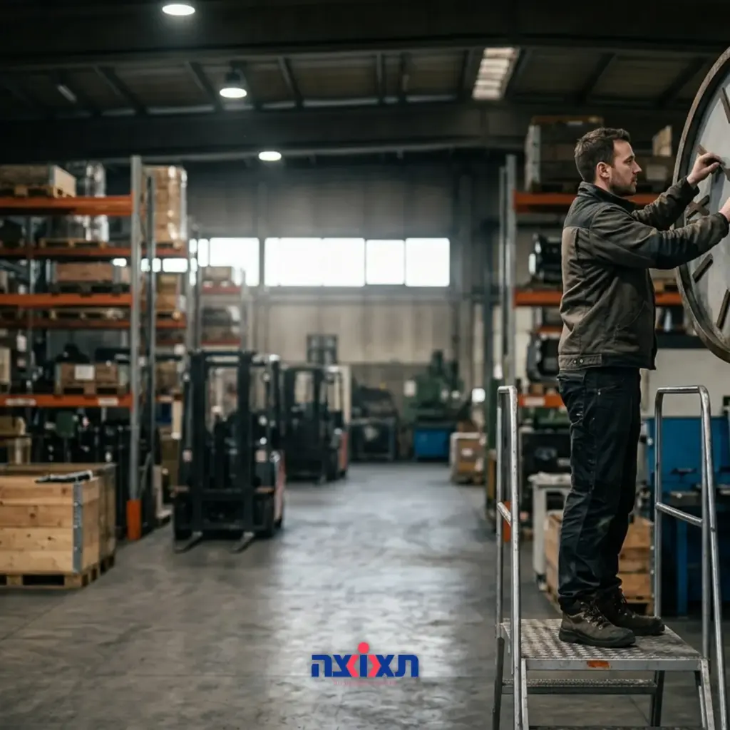 שעון קיר מעוצב במפעל או מחסן עם תאורת בוקר או לילה שמעבירה את תחושת המשמרות.